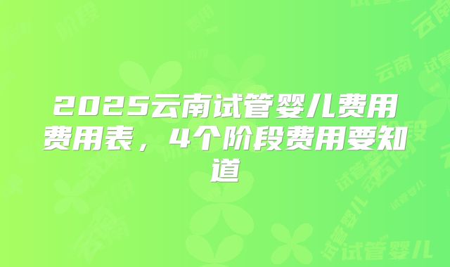 2025云南试管婴儿费用费用表，4个阶段费用要知道