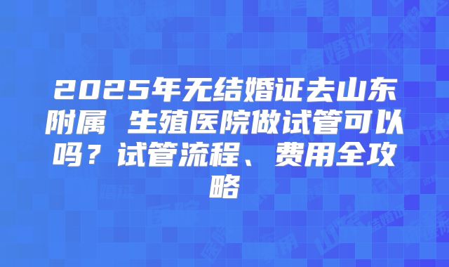 2025年无结婚证去山东附属 生殖医院做试管可以吗？试管流程、费用全攻略
