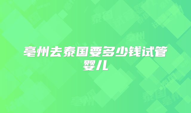 亳州去泰国要多少钱试管婴儿