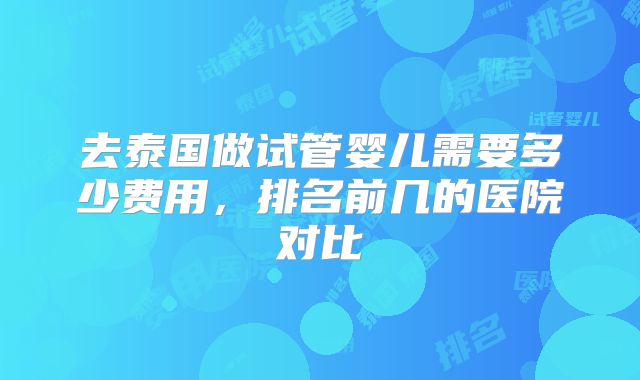 去泰国做试管婴儿需要多少费用，排名前几的医院对比