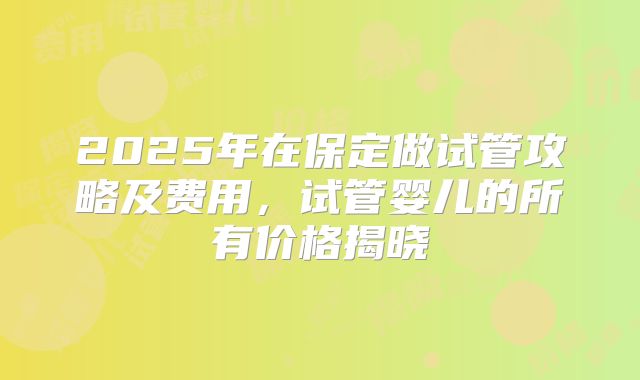 2025年在保定做试管攻略及费用,试管婴儿的所有价格揭晓