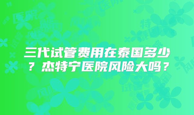三代试管费用在泰国多少？杰特宁医院风险大吗？
