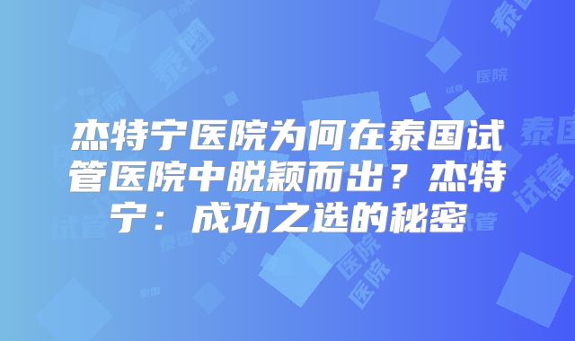杰特宁医院为何在泰国试管医院中脱颖而出?杰特宁:成功之选的秘密