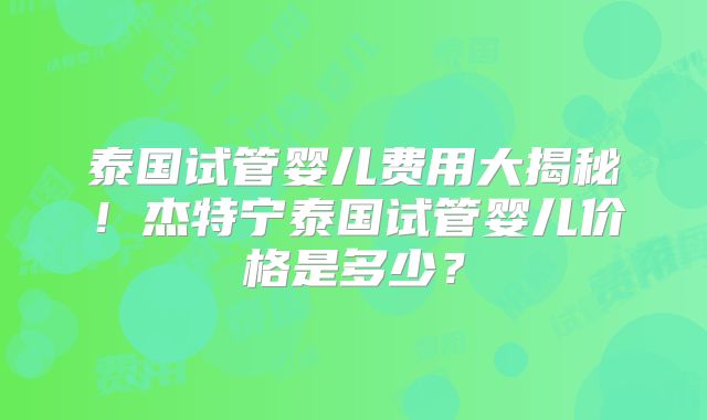 泰国试管婴儿费用大揭秘！杰特宁泰国试管婴儿价格是多少？