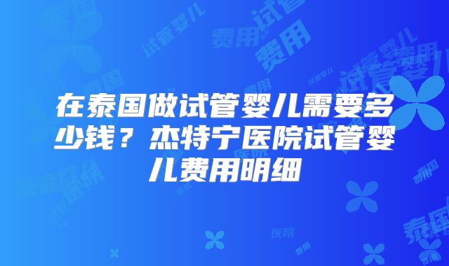 在泰国做试管婴儿需要多少钱?杰特宁医院试管婴儿费用明细
