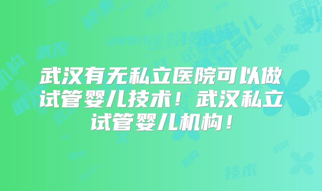武汉有无私立医院可以做试管婴儿技术!武汉私立试管婴儿机构!