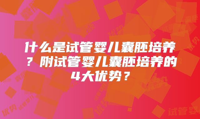 什么是试管婴儿囊胚培养?附试管婴儿囊胚培养的4大优势?