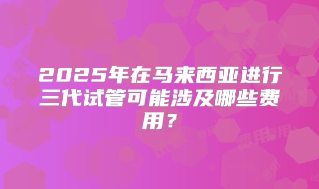 2025年在马来西亚进行三代试管可能涉及哪些费用?