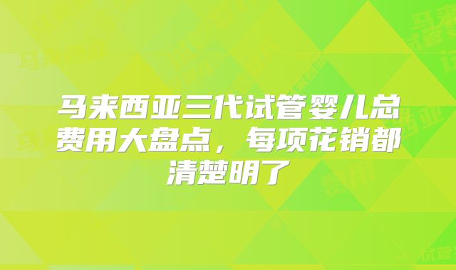 马来西亚三代试管婴儿总费用大盘点，每项花销都清楚明了
