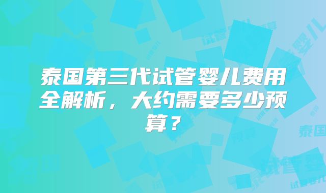 泰国第三代试管婴儿费用全解析,大约需要多少预算?