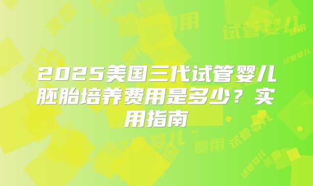 2025美国三代试管婴儿胚胎培养费用是多少？实用指南