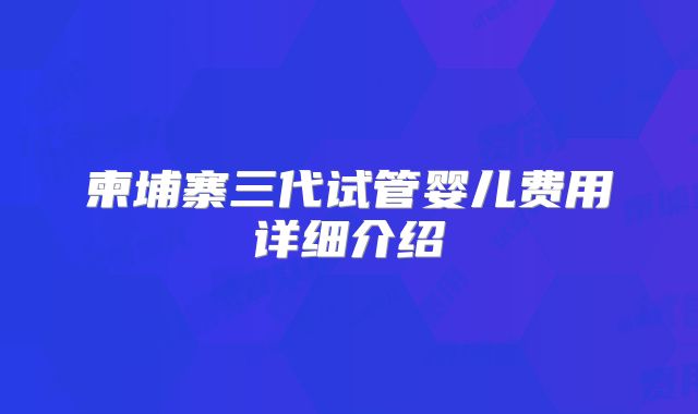 柬埔寨三代试管婴儿费用详细介绍