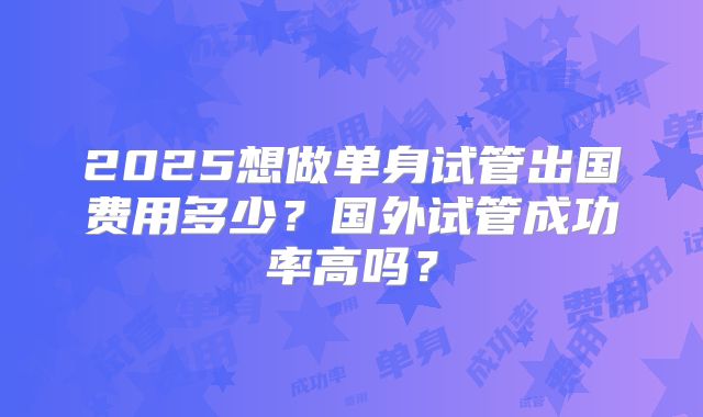 2025想做单身试管出国费用多少？国外试管成功率高吗？