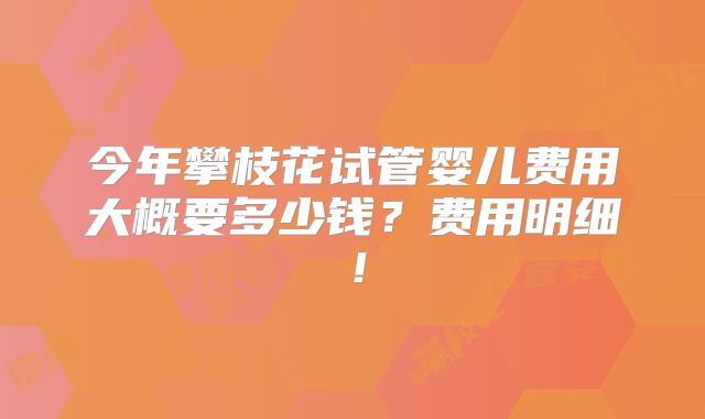 今年攀枝花试管婴儿费用大概要多少钱?费用明细!