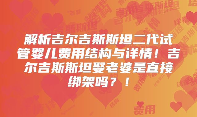 解析吉尔吉斯斯坦二代试管婴儿费用结构与详情！吉尔吉斯斯坦娶老婆是直接绑架吗？！