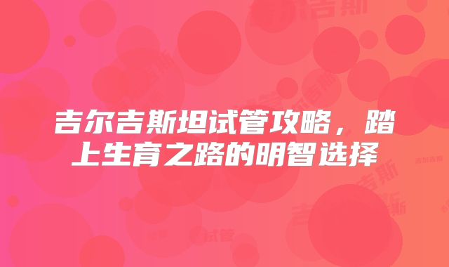 吉尔吉斯坦试管攻略，踏上生育之路的明智选择