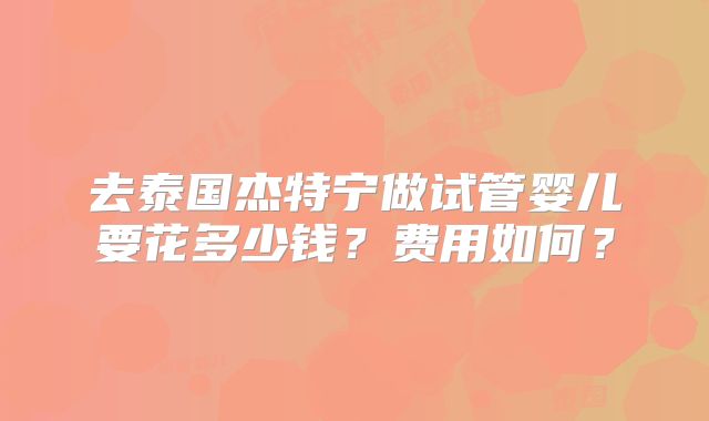 去泰国杰特宁做试管婴儿要花多少钱？费用如何？