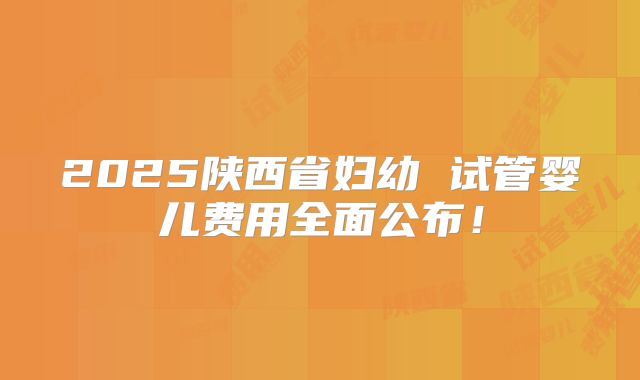 2025陕西省妇幼 试管婴儿费用全面公布!