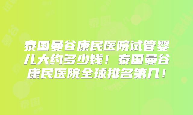 泰国曼谷康民医院试管婴儿大约多少钱！泰国曼谷康民医院全球排名第几！