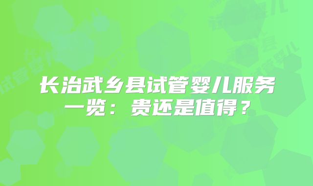 长治武乡县试管婴儿服务一览:贵还是值得?