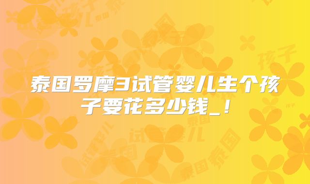 泰国罗摩3试管婴儿生个孩子要花多少钱_！