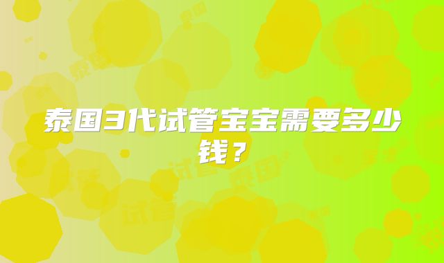 泰国3代试管宝宝需要多少钱？