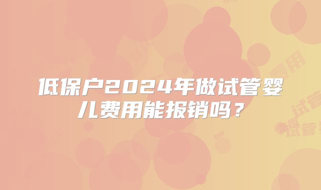 低保户2024年做试管婴儿费用能报销吗？