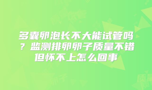 多囊卵泡长不大能试管吗？监测排卵卵子质量不错但怀不上怎么回事