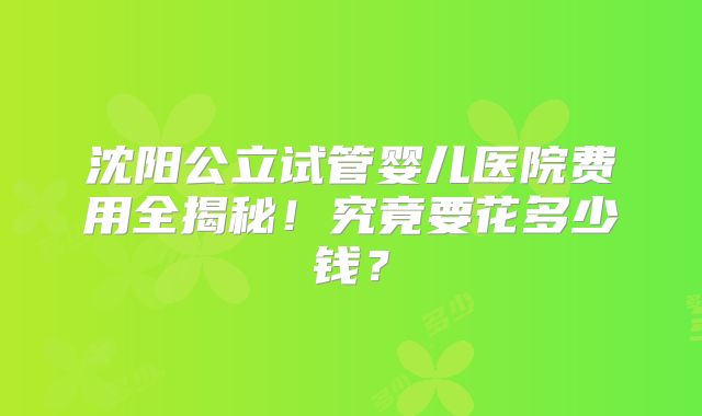 沈阳公立试管婴儿医院费用全揭秘!究竟要花多少钱?