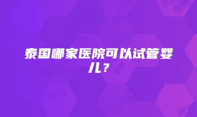 泰国哪家医院可以试管婴儿?