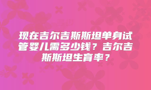 现在吉尔吉斯斯坦单身试管婴儿需多少钱？吉尔吉斯斯坦生育率？