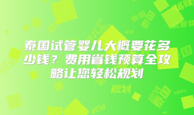 泰国试管婴儿大概要花多少钱?费用省钱预算全攻略让您轻松规划
