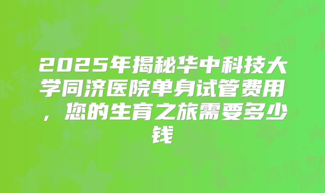 2025年揭秘华中科技大学同济医院单身试管费用,您的生育之旅需要多少钱