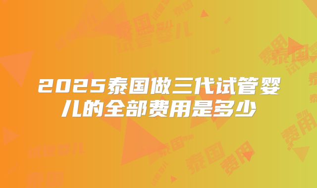 2025泰国做三代试管婴儿的全部费用是多少