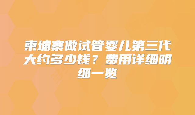 柬埔寨做试管婴儿第三代大约多少钱？费用详细明细一览