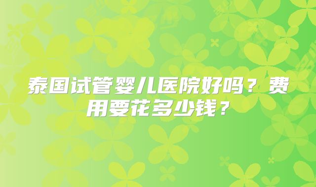泰国试管婴儿医院好吗？费用要花多少钱？