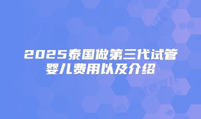 2025泰国做第三代试管婴儿费用以及介绍