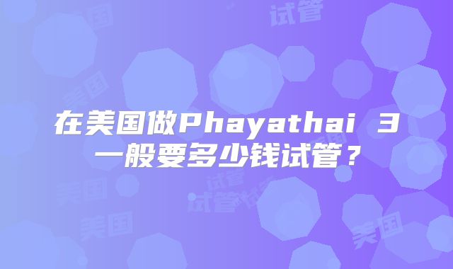 在美国做Phayathai 3一般要多少钱试管？