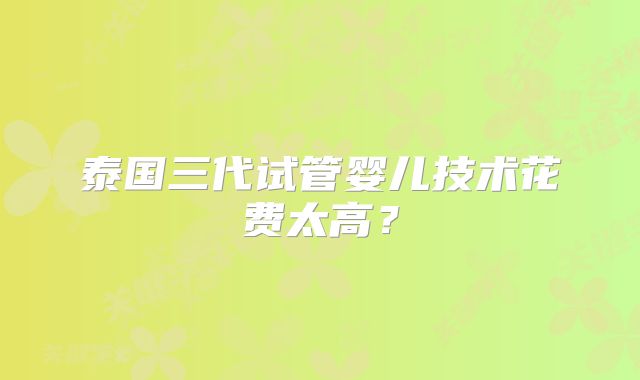 泰国三代试管婴儿技术花费太高?