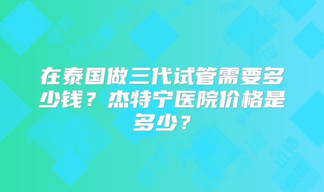 在泰国做三代试管需要多少钱？杰特宁医院价格是多少？