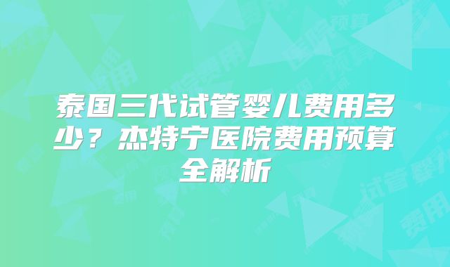 泰国三代试管婴儿费用多少？杰特宁医院费用预算全解析