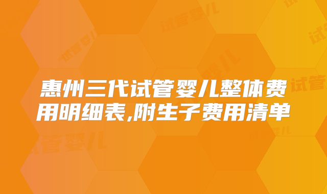 惠州三代试管婴儿整体费用明细表,附生子费用清单