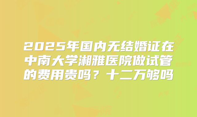 2025年国内无结婚证在中南大学湘雅医院做试管的费用贵吗?十二万够吗