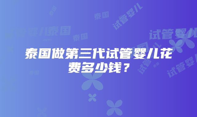 泰国做第三代试管婴儿花费多少钱？