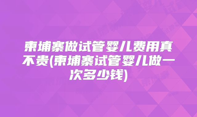 柬埔寨做试管婴儿费用真不贵(柬埔寨试管婴儿做一次多少钱)