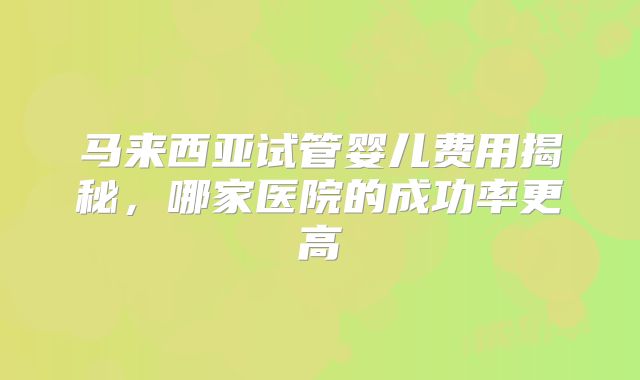 马来西亚试管婴儿费用揭秘，哪家医院的成功率更高
