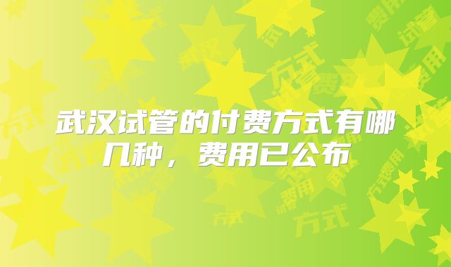 武汉试管的付费方式有哪几种,费用已公布