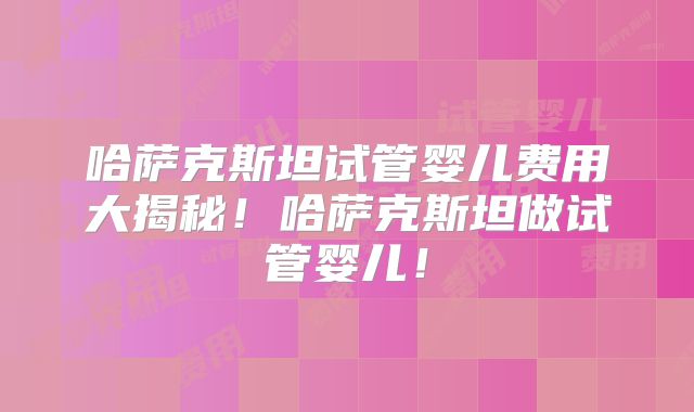 哈萨克斯坦试管婴儿费用大揭秘！哈萨克斯坦做试管婴儿！