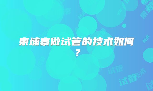 柬埔寨做试管的技术如何？