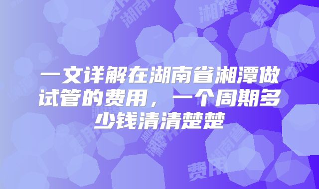 一文详解在湖南省湘潭做试管的费用,一个周期多少钱清清楚楚